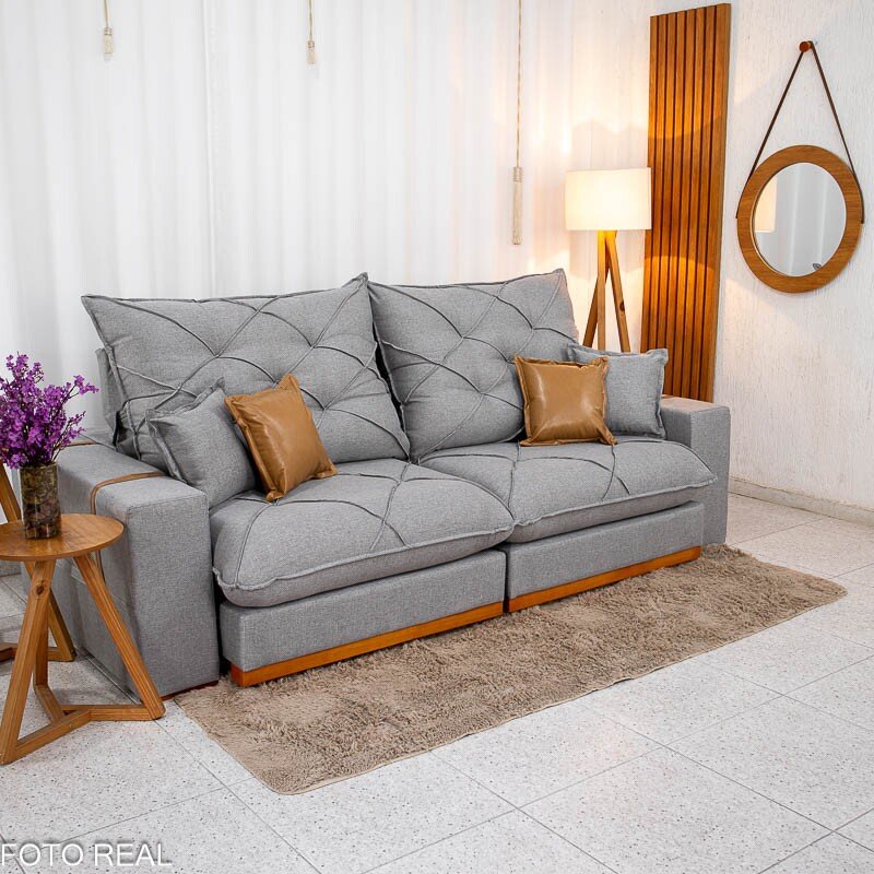 Sofá Retrátil Reclinável Malibu 2.50m Linho Cinza 1008 - D33 e Molas Ensacadas - Imagem 3