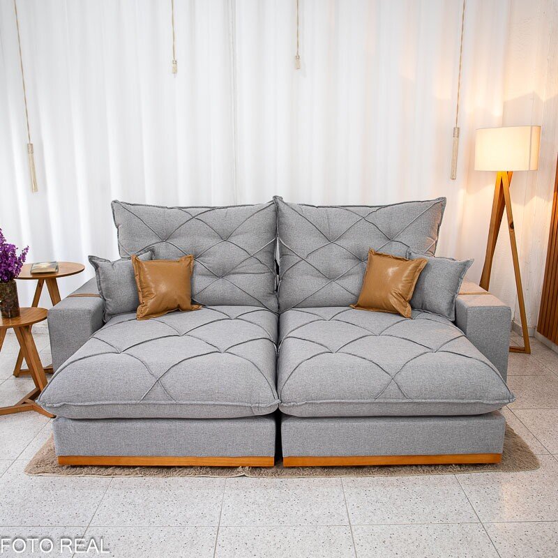 Sofá Retrátil Reclinável Malibu 2.50m Linho Cinza 1008 - D33 e Molas Ensacadas - Imagem 4