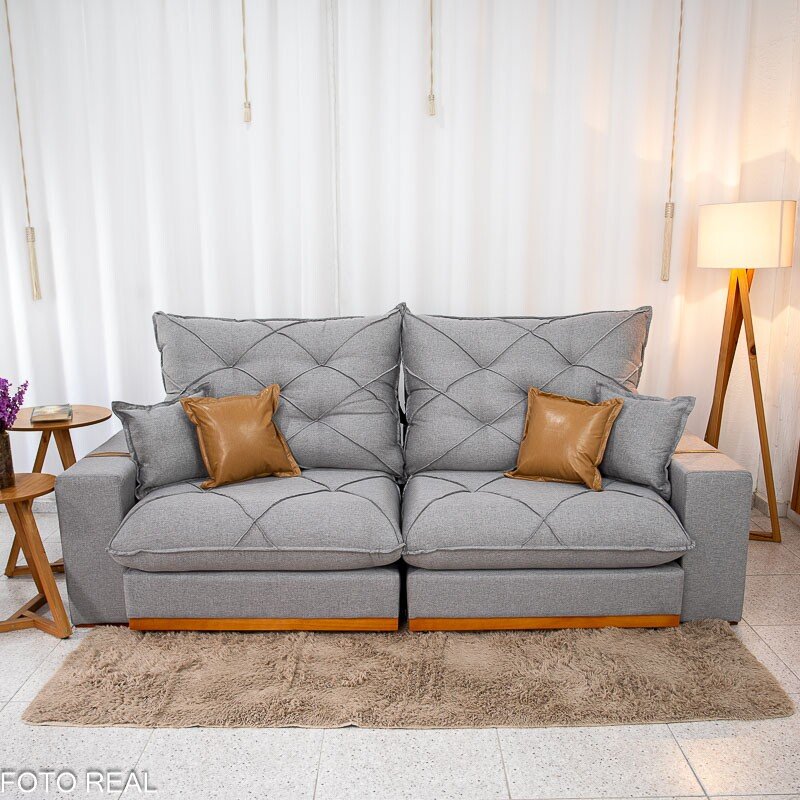 Sofá Retrátil Reclinável Malibu 2.50m Linho Cinza 1008 - D33 e Molas Ensacadas - Imagem 5