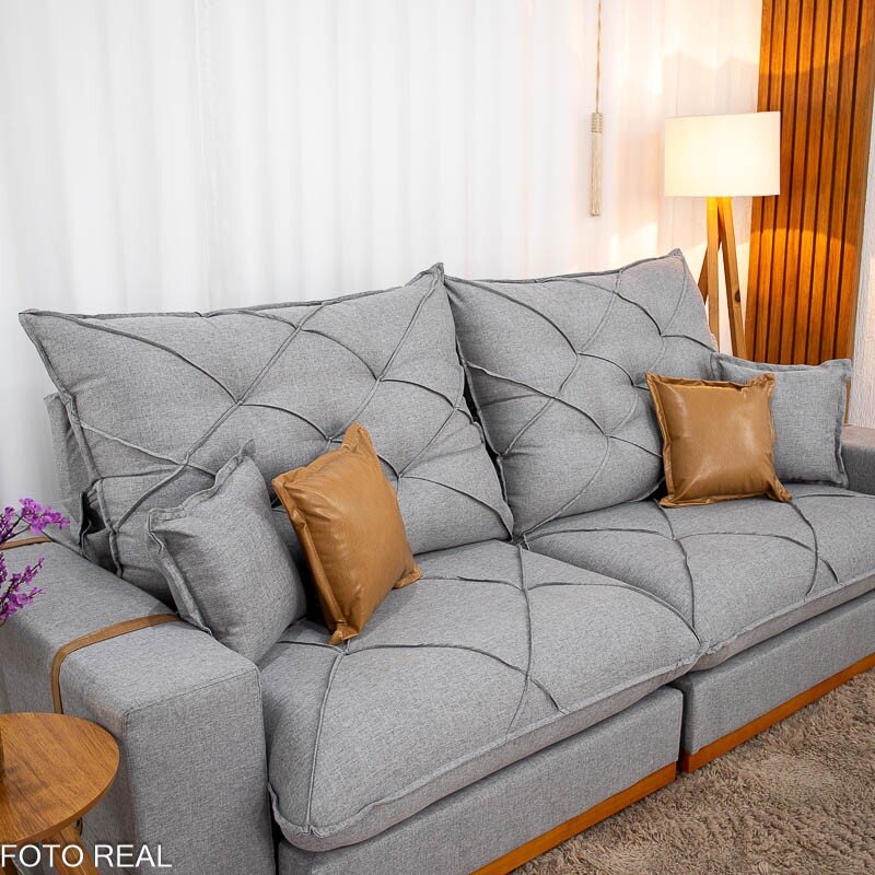 Sofá Retrátil Reclinável Malibu 2.50m Linho Cinza 1008 - D33 e Molas Ensacadas - Imagem 6