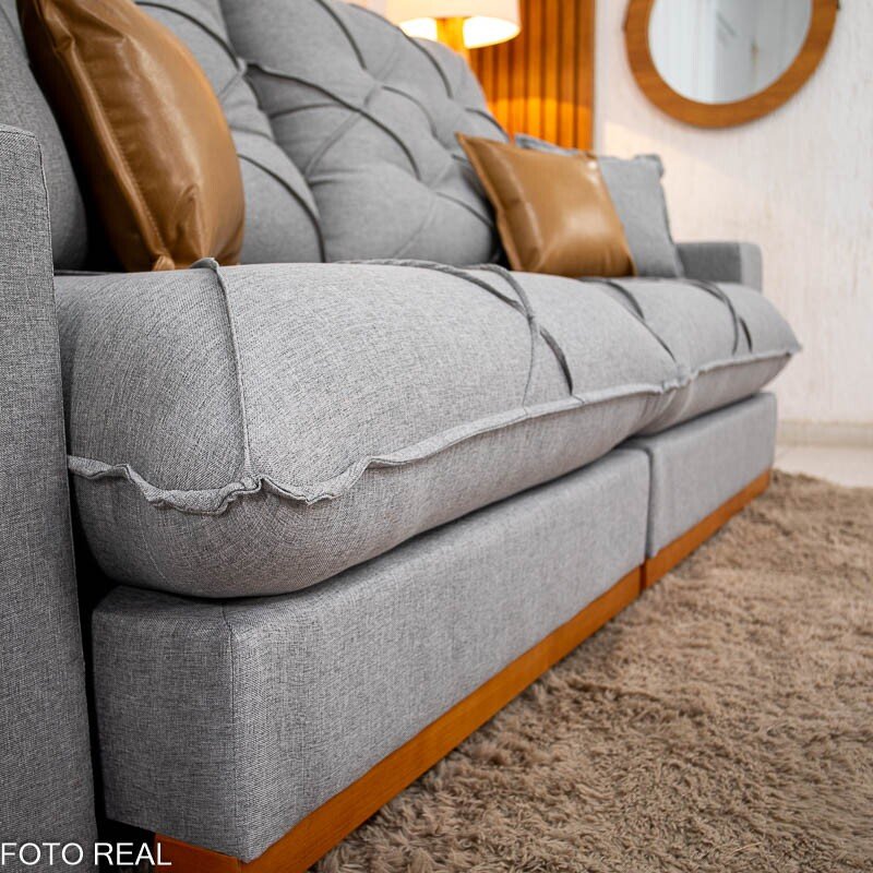 Sofá Retrátil Reclinável Malibu 2.50m Linho Cinza 1008 - D33 e Molas Ensacadas - Imagem 7