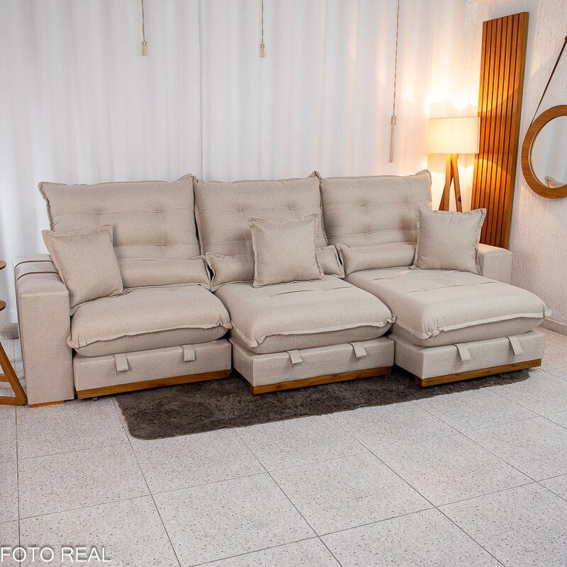 Sofá Retrátil Reclinável Monaco 3.20m Linho Bege A57 - Molas Ensacadas - Imagem 2