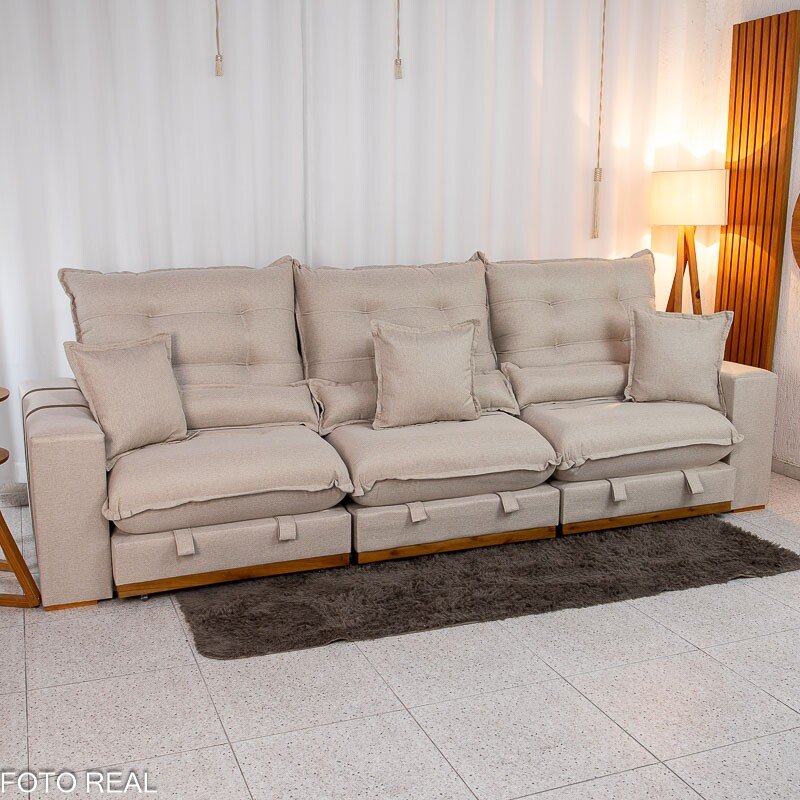 Sofá Retrátil Reclinável Monaco 3.20m Linho Bege A57 - Molas Ensacadas - Imagem 3