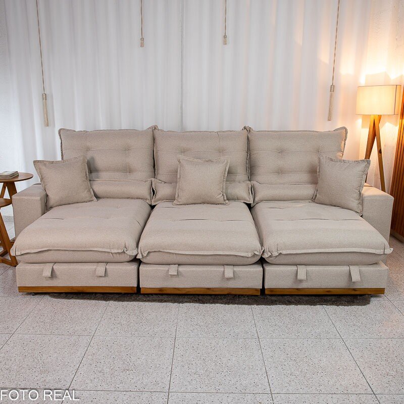 Sofá Retrátil Reclinável Monaco 3.20m Linho Bege A57 - Molas Ensacadas - Imagem 4