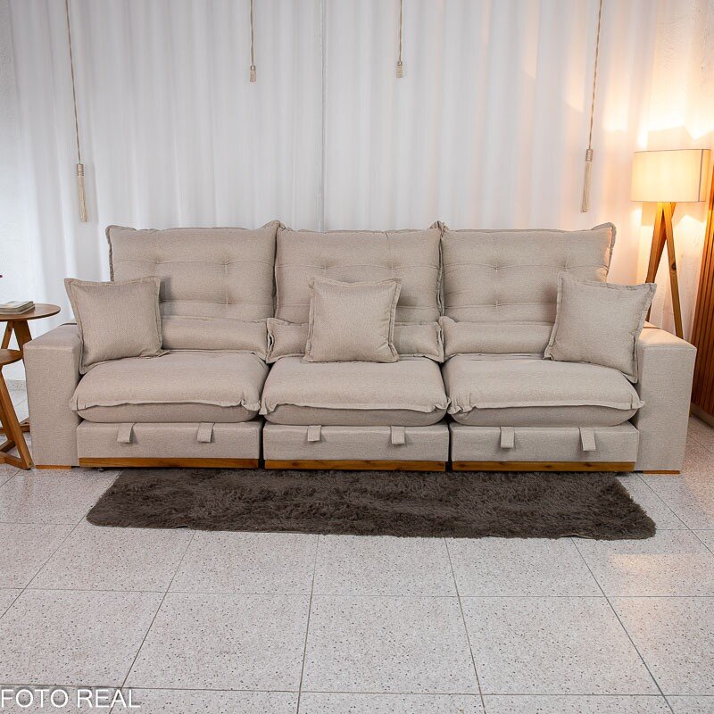 Sofá Retrátil Reclinável Monaco 3.20m Linho Bege A57 - Molas Ensacadas - Imagem 5