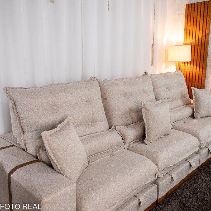 Sofá Retrátil Reclinável Monaco 3.20m Linho Bege A57 - Molas Ensacadas - Imagem 6