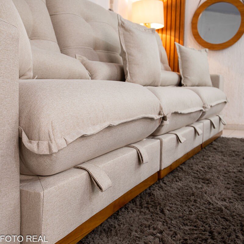 Sofá Retrátil Reclinável Monaco 3.20m Linho Bege A57 - Molas Ensacadas - Imagem 7