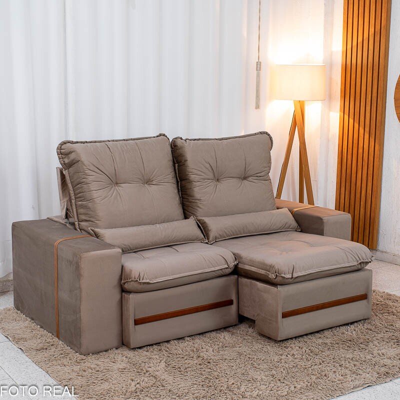 Sofá Retrátil Reclinável Montreal 1.90m Veludo Bege - D33 - Imagem 3