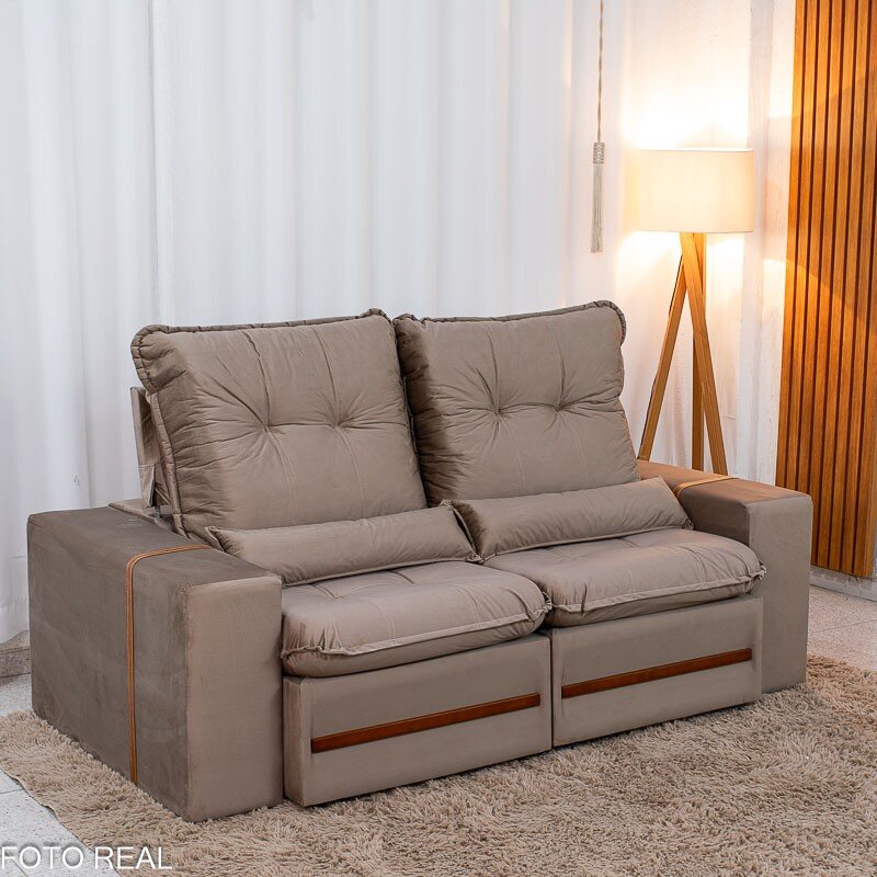Sofá Retrátil Reclinável Montreal 1.90m Veludo Bege - D33 - Imagem 4
