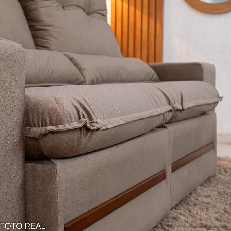 Sofá Retrátil Reclinável Montreal 1.90m Veludo Bege - D33 - Imagem 8