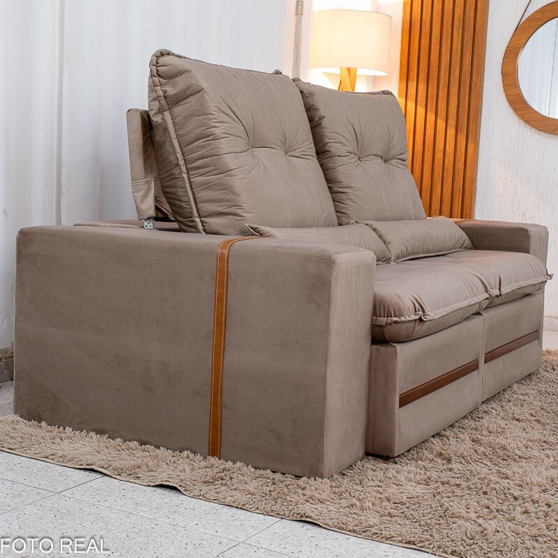 Sofá Retrátil Reclinável Montreal 1.90m Veludo Bege - D33 - Imagem 10