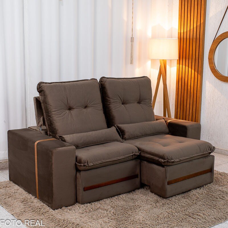 Sofá Retrátil Reclinável Montreal 1.90m Veludo Marrom - D33 - Imagem 3