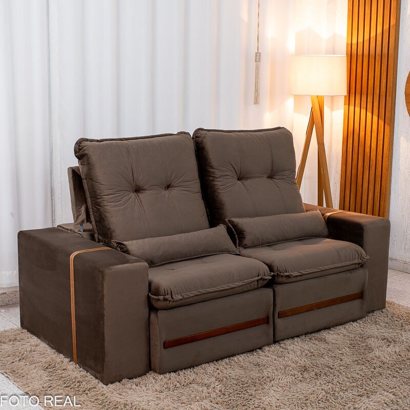Sofá Retrátil Reclinável Montreal 1.90m Veludo Marrom - D33 - Imagem 4