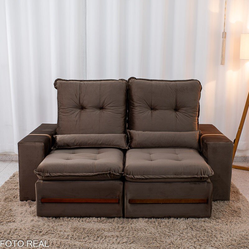 Sofá Retrátil Reclinável Montreal 1.90m Veludo Marrom - D33 - Imagem 5