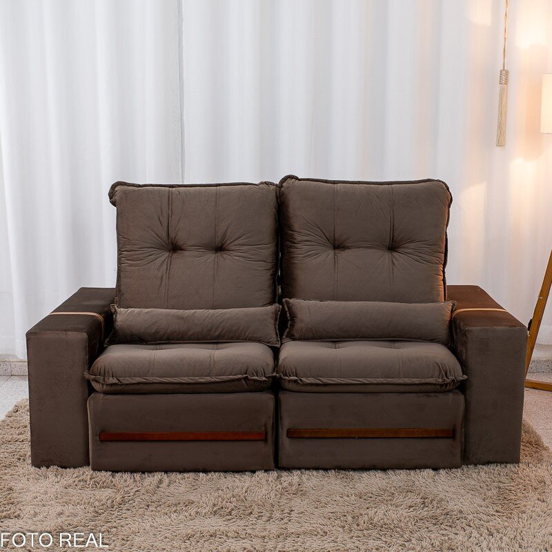 Sofá Retrátil Reclinável Montreal 1.90m Veludo Marrom - D33 - Imagem 6