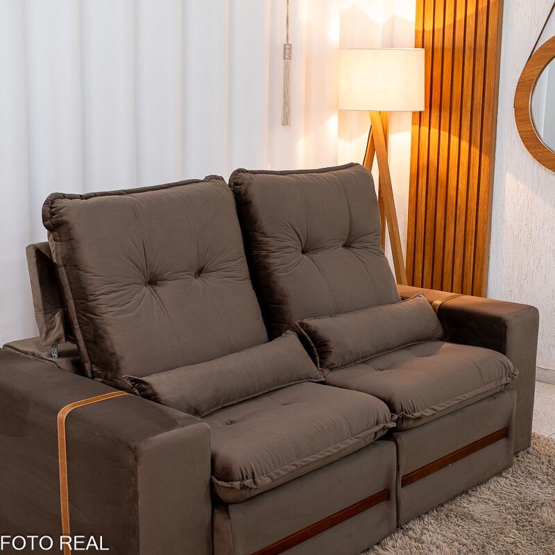 Sofá Retrátil Reclinável Montreal 1.90m Veludo Marrom - D33 - Imagem 7