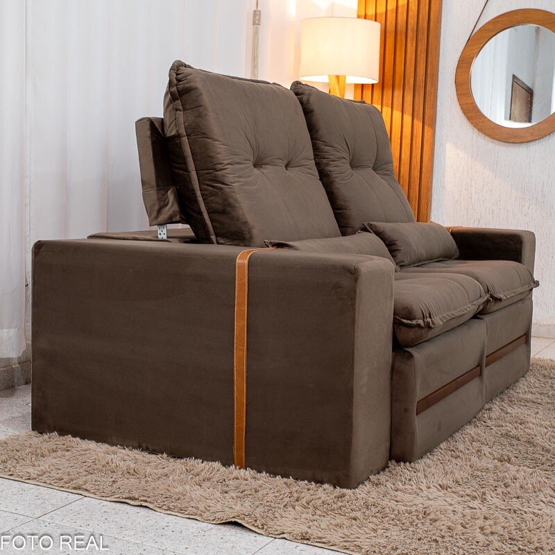 Sofá Retrátil Reclinável Montreal 1.90m Veludo Marrom - D33 - Imagem 9