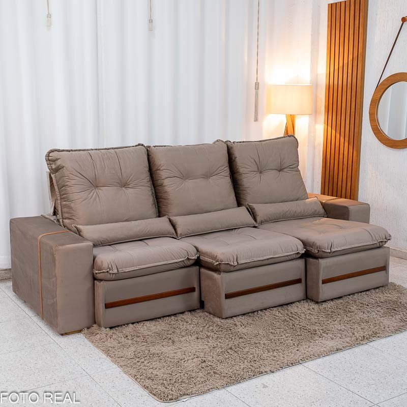 Sofá Retrátil Reclinável Montreal 2.60m Veludo Bege - D33 - Imagem 3