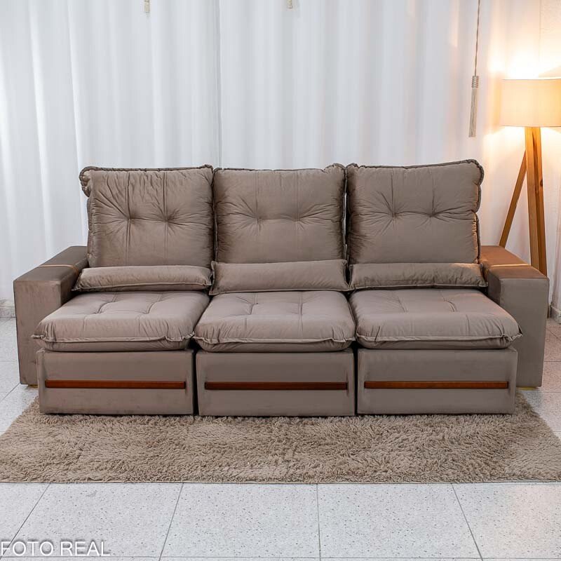 Sofá Retrátil Reclinável Montreal 2.60m Veludo Bege - D33 - Imagem 5