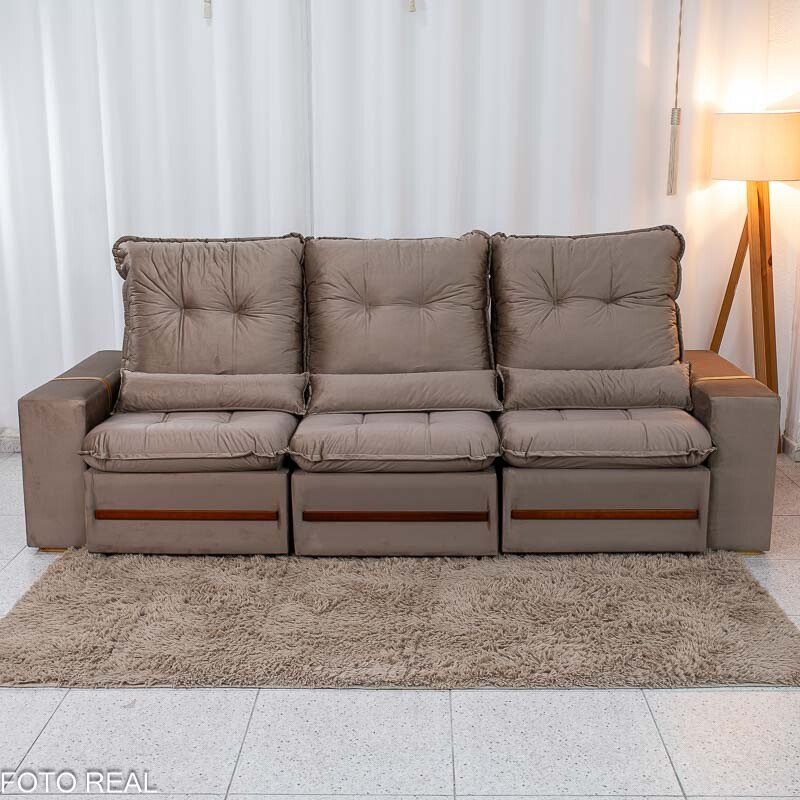 Sofá Retrátil Reclinável Montreal 2.60m Veludo Bege - D33 - Imagem 6