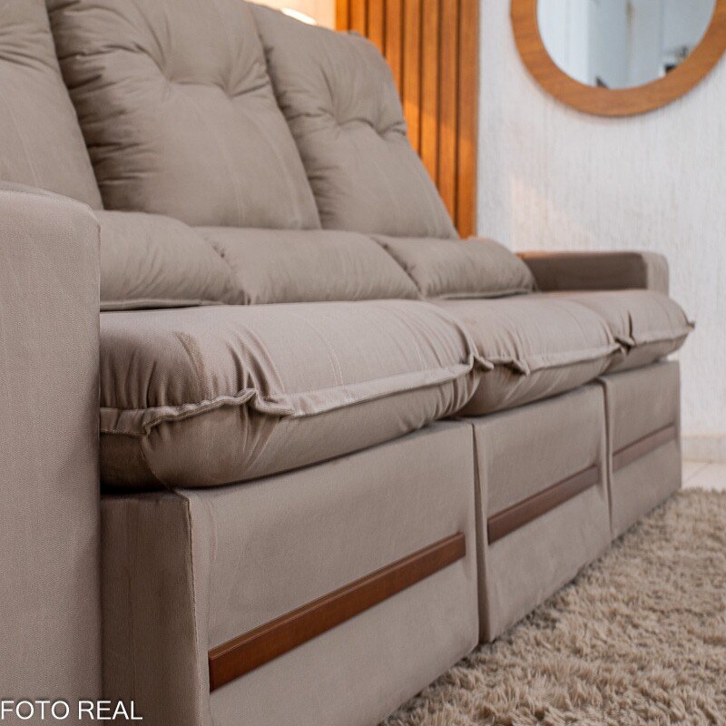Sofá Retrátil Reclinável Montreal 2.60m Veludo Bege - D33 - Imagem 8