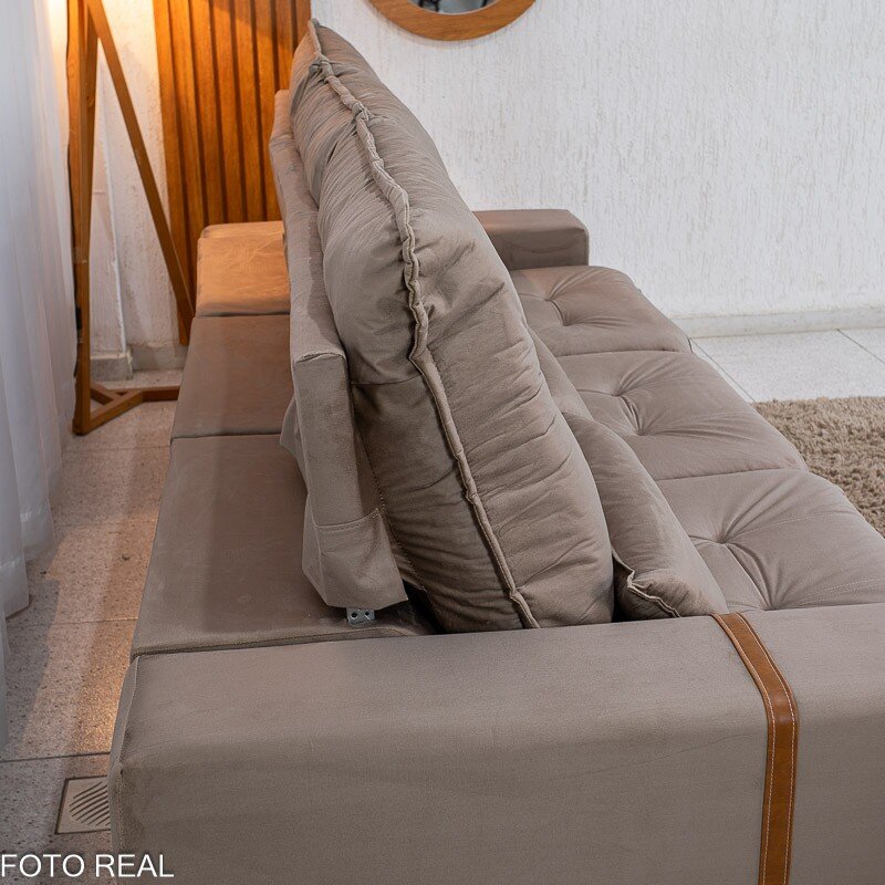 Sofá Retrátil Reclinável Montreal 2.60m Veludo Bege - D33 - Imagem 9