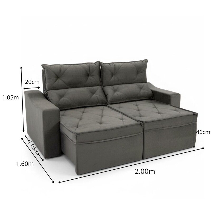 Sofá Retrátil Reclinável Moscou 2.00m Veludo Grafite A15 - Imagem 8