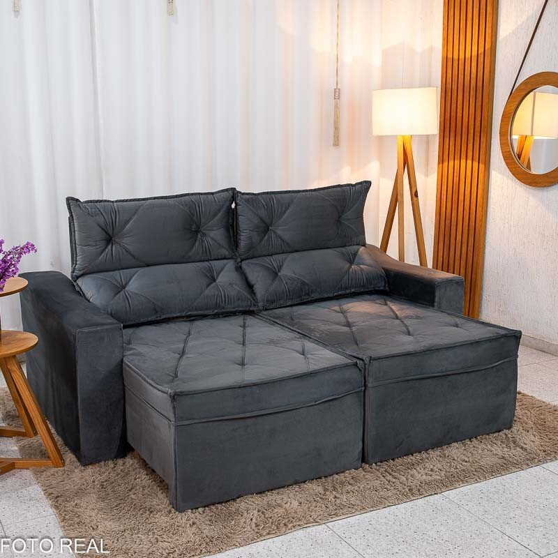 Sofá Retrátil Reclinável Moscou 2.00m Veludo Grafite A15 - Imagem 2