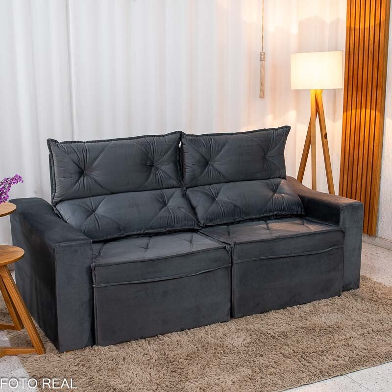 Sofá Retrátil Reclinável Moscou 2.00m Veludo Grafite A15 - Imagem 3