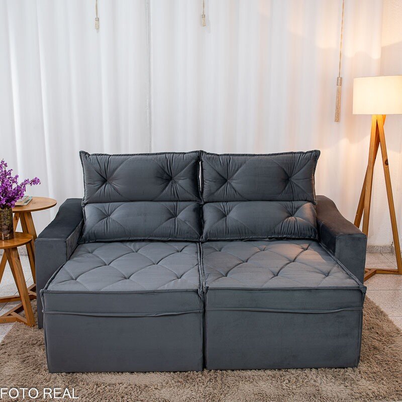 Sofá Retrátil Reclinável Moscou 2.00m Veludo Grafite A15 - Imagem 4