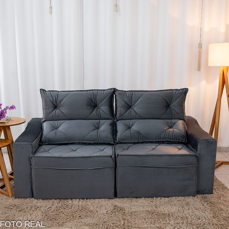Sofá Retrátil Reclinável Moscou 2.00m Veludo Grafite A15 - Imagem 5