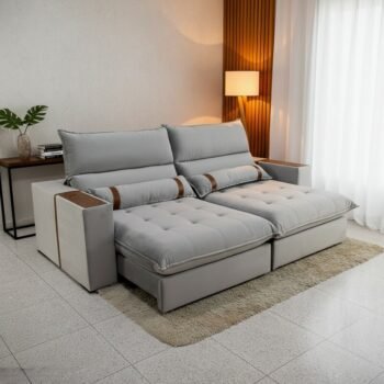 Sofá Retrátil Reclinável Ravello 2.50m Veludo Prata 3040/03 - Espuma D33