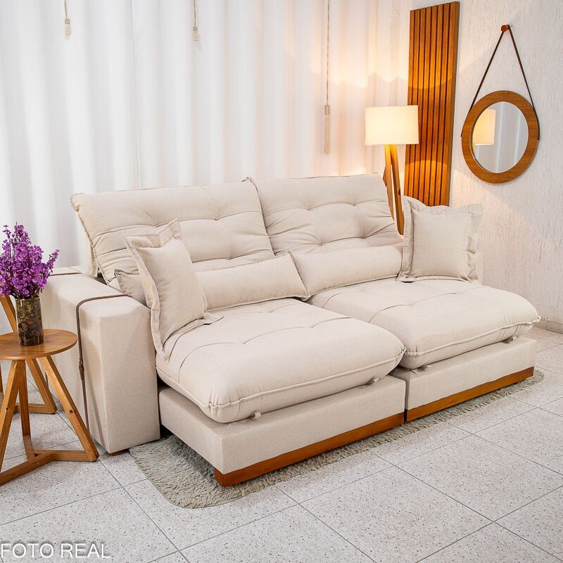 Sofá Retrátil Reclinável Toronto 2.50m Linho Bege 2003 - Molas Ensacadas - Imagem 2