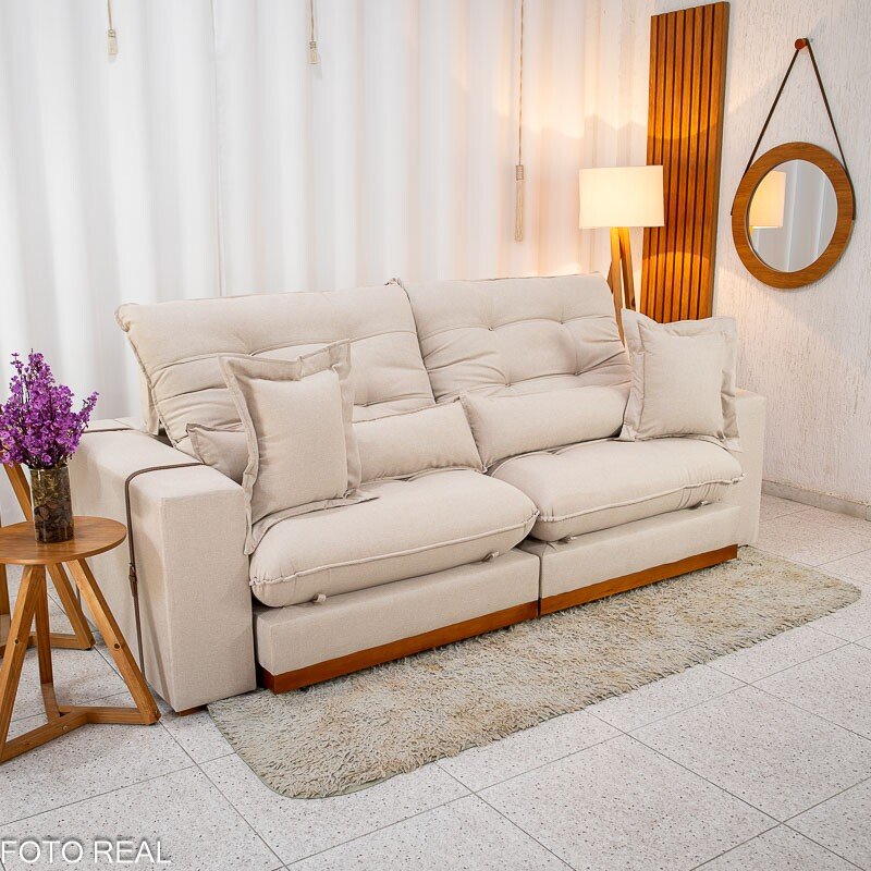 Sofá Retrátil Reclinável Toronto 2.50m Linho Bege 2003 - Molas Ensacadas - Imagem 4