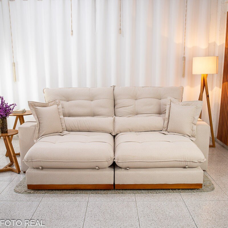 Sofá Retrátil Reclinável Toronto 2.50m Linho Bege 2003 - Molas Ensacadas - Imagem 5