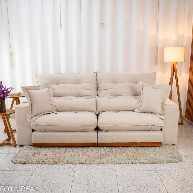 Sofá Retrátil Reclinável Toronto 2.50m Linho Bege 2003 - Molas Ensacadas - Imagem 6