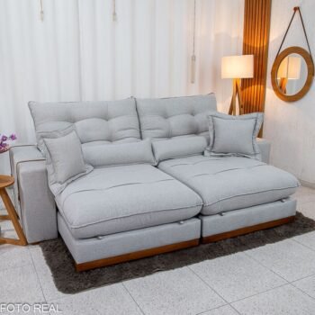 Sofá Retrátil Reclinável Toronto 2.50m Linho Cinza 2005 - Molas Ensacadas