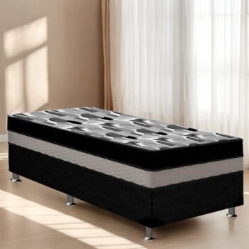Colchão Solteiro ISO Dupla Face + Base Box Simples Corino Preto – ORTOBOM + ALTO NÍVEL CAMAS E COLCHÕES