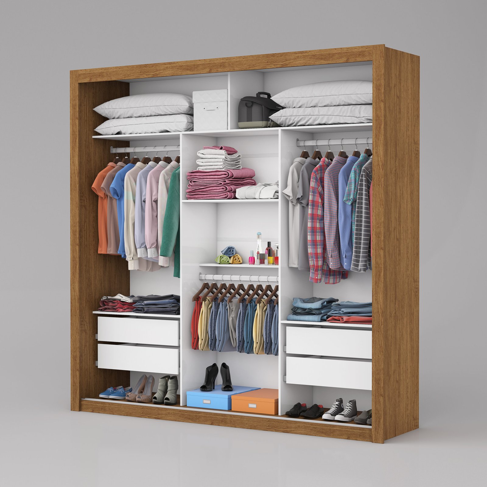 Guarda-Roupa Veneza/Clara/Berlim Plus(1 Porta espelhada) 1,855 m Cinamono/Branco – CARIOCA MÓVEIS - Imagem 3