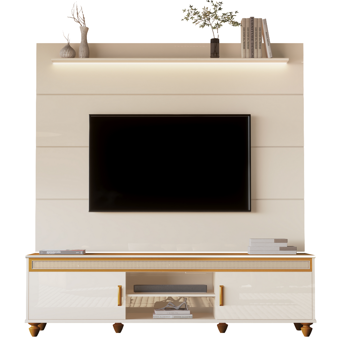 Painel até 75" Bliss + Rack Comodoro 1.8 Off White/Cedro - EDN MÓVEIS - Imagem 7