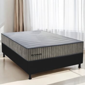 Colchão Casal Exclusive Foam D33 + Base Box Simples Corino Preto – ORTOBOM + ALTO NÍVEL CAMAS E COLCHÕES
