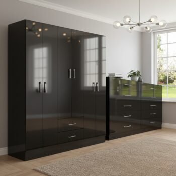 Guarda-Roupa 6 Portas Jamaica 6002 + Cômoda 10 Gavetas Caribe Preto – FELLICCI