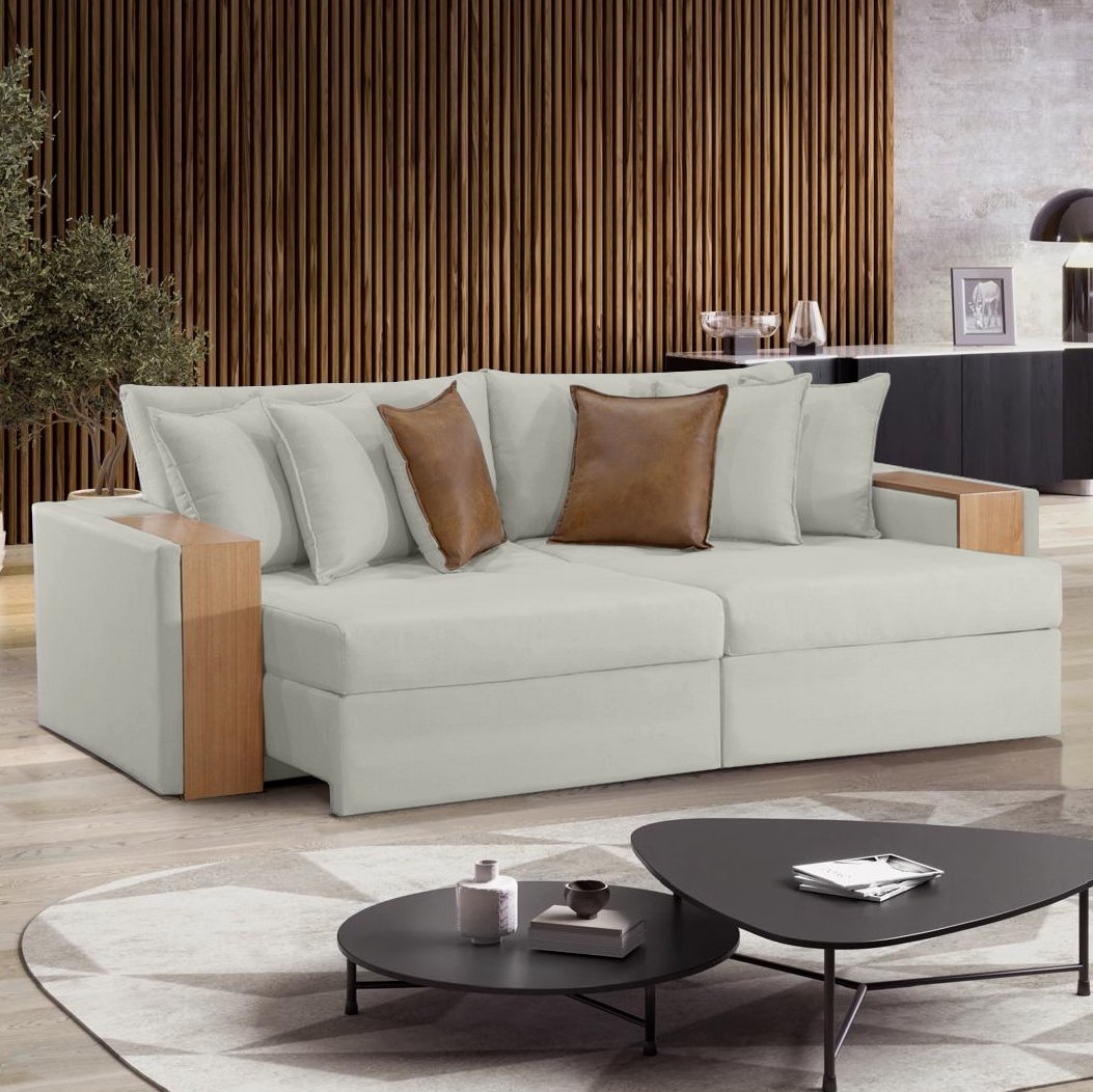 Sofá Cama Retrátil Maiori 2,52 m Linho Gelo 07 - INNOVE ESTOFADOS - Imagem 2