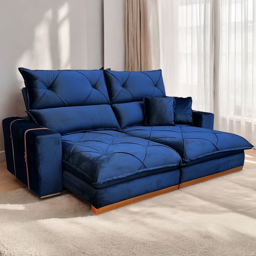 Sofá Retrátil e Reclinável Gran Bello Light 2,50 m Veludo Azul - QUINE ESTOFADOS - Imagem 3