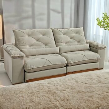 Sofá Retrátil e Reclinável Gran Paladium (Pillow) 2,50 m Veludo Bege - IMPÉRIO DECOR