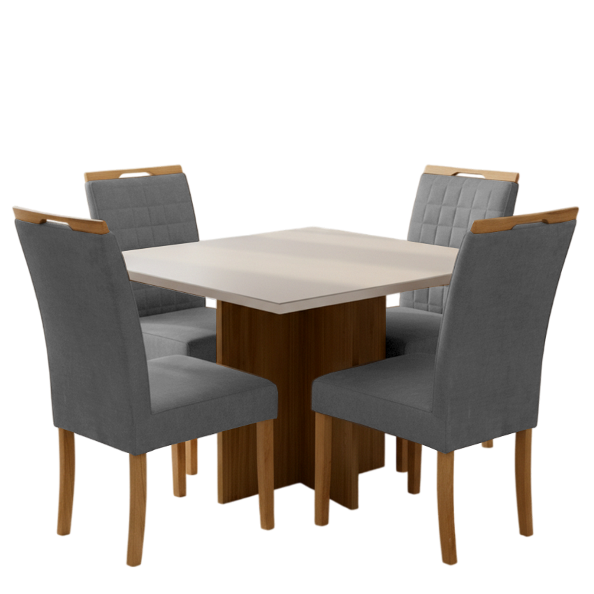 Mesa Salinas/Helô/Los Angeles 120 Cinamomo/Off White com Cadeiras Pandora 01 Veludo Cinza Grafite 414 – CEL MÓVEIS + CAR - Imagem 3