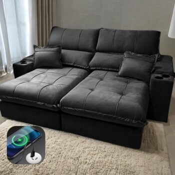 Sofá Retrátil e Reclinável Zeus/Afrodite 2,30 m Preto - ZARAT ESTOFADOS