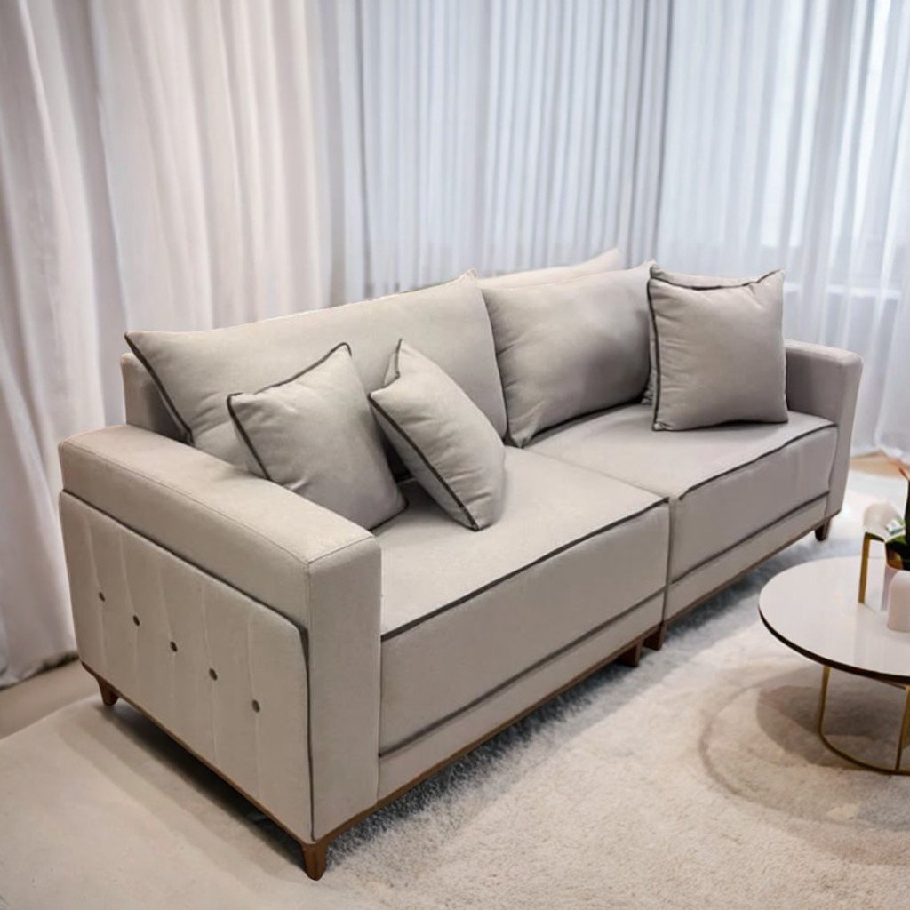 Sofá Living Montes Claros 3048 2,16 m Linho Bege 2119 - LUFER ESTOFADOS