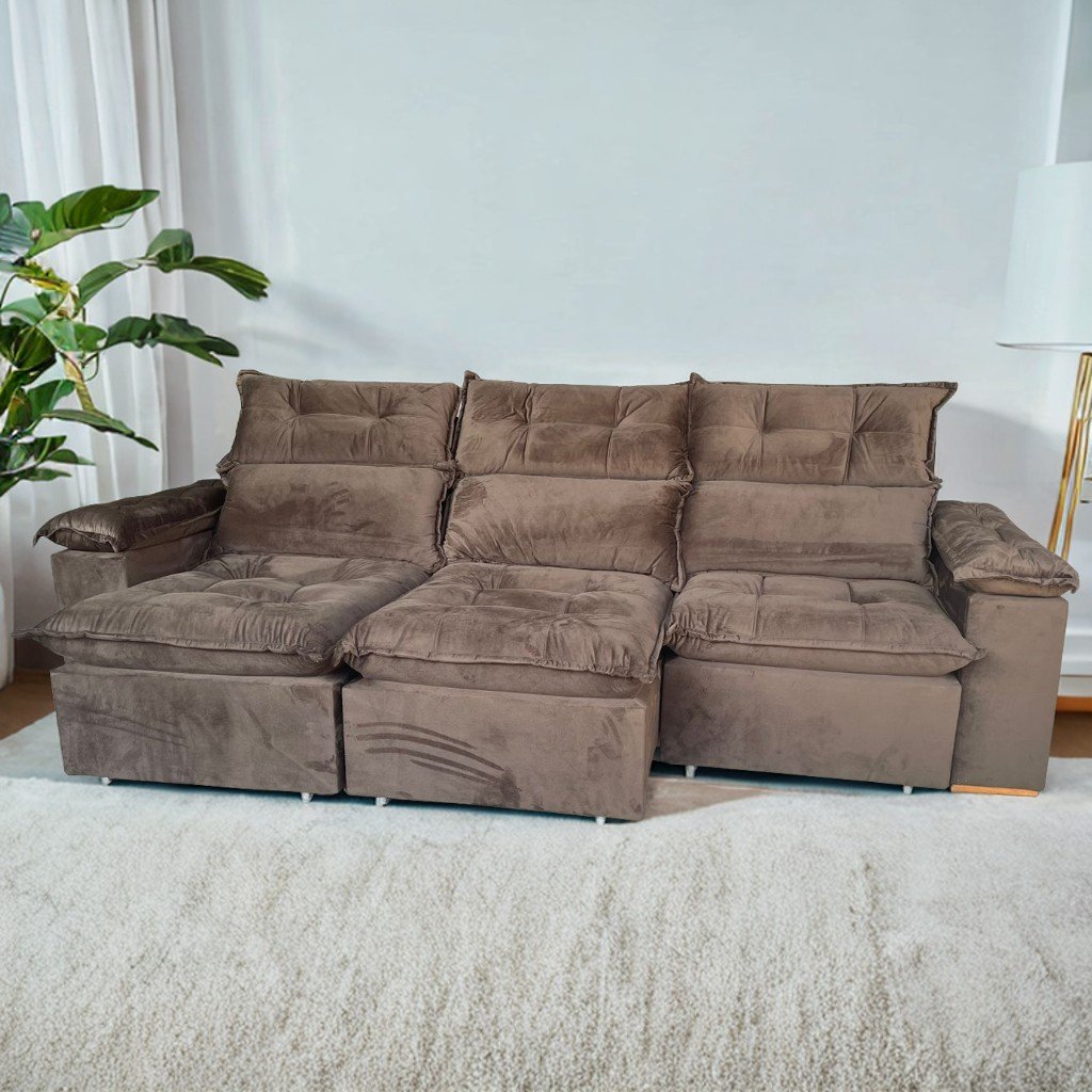 Sofá Retrátil e Reclinável Imperial 2,75 m Veludo Jolie Marrom 05 – IMPERIAL DECOR