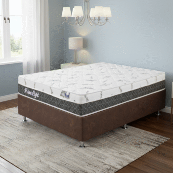 Colchão Casal Prime Light 26 cm D28 + Base Box Simples Corino Marrom – ORTHOPRIME + ALTO NÍVEL CAMAS E COLCHÕES